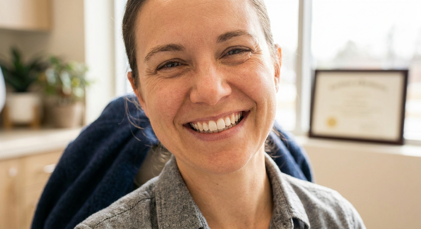 Close-up of a confident, natural smile showing white teeth in soft natural light at View Dental Raleigh