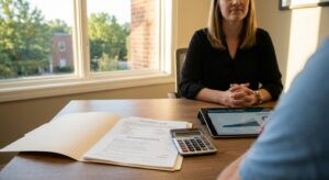 Dental treatment plan documents and calculator on consultation desk at View Dental Raleigh, representing transparent cost discussion before financing decisions